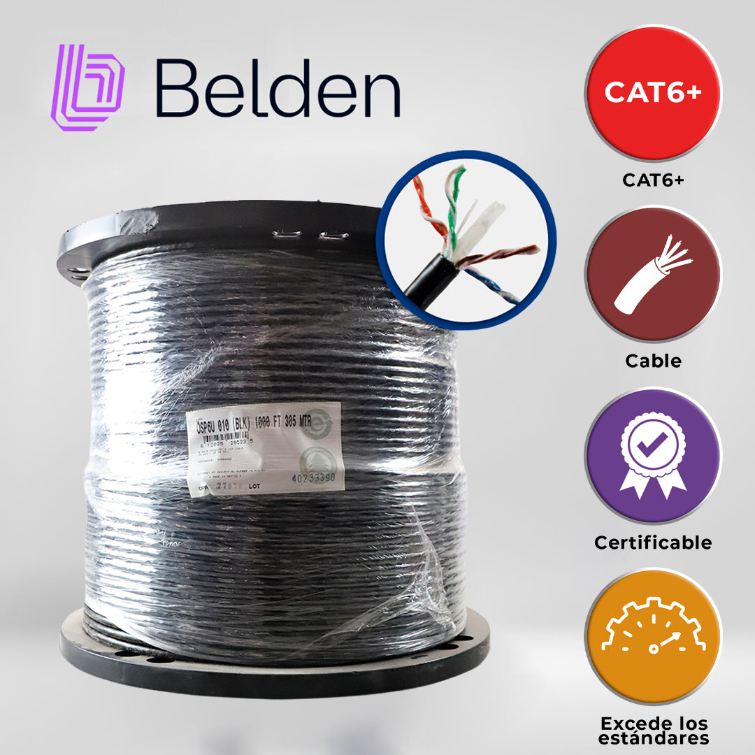 cable osp utp cat6 belden osp6u 0101000 / exterior / negro / 350mhz / 4 pares / 24 awg / forro polietileno / bobina / 1000 pies 305 metros