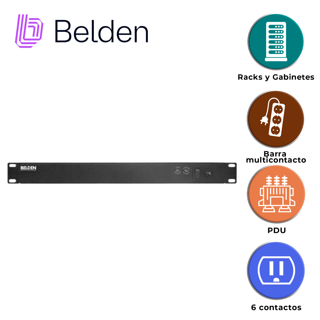 barra multicontacto pdu belden 9bf1-061002 / 6 contactos frontales / 5 - 15 plug / 15a/120v