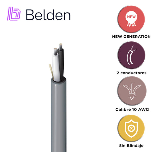 cable de audio belden 5t00up 0081000 / interior / gris / 2 conductores / 10 awg / multifilar / forro pvc / cl2 / no blindado / bobina / 1000 pies 305 metros