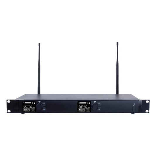Receptor Inalámbrico Dual Canal Digital U-Band | 4 Bandas de Frecuencia (470-830 MHz) | Transmisión Digital pi/4-DQPSK | Pantalla TFT-LCD 2.2" | Anti-Interferencia con ID Code Pilot | Salidas Balanceadas y Desbalanceadas | Ecualizacion