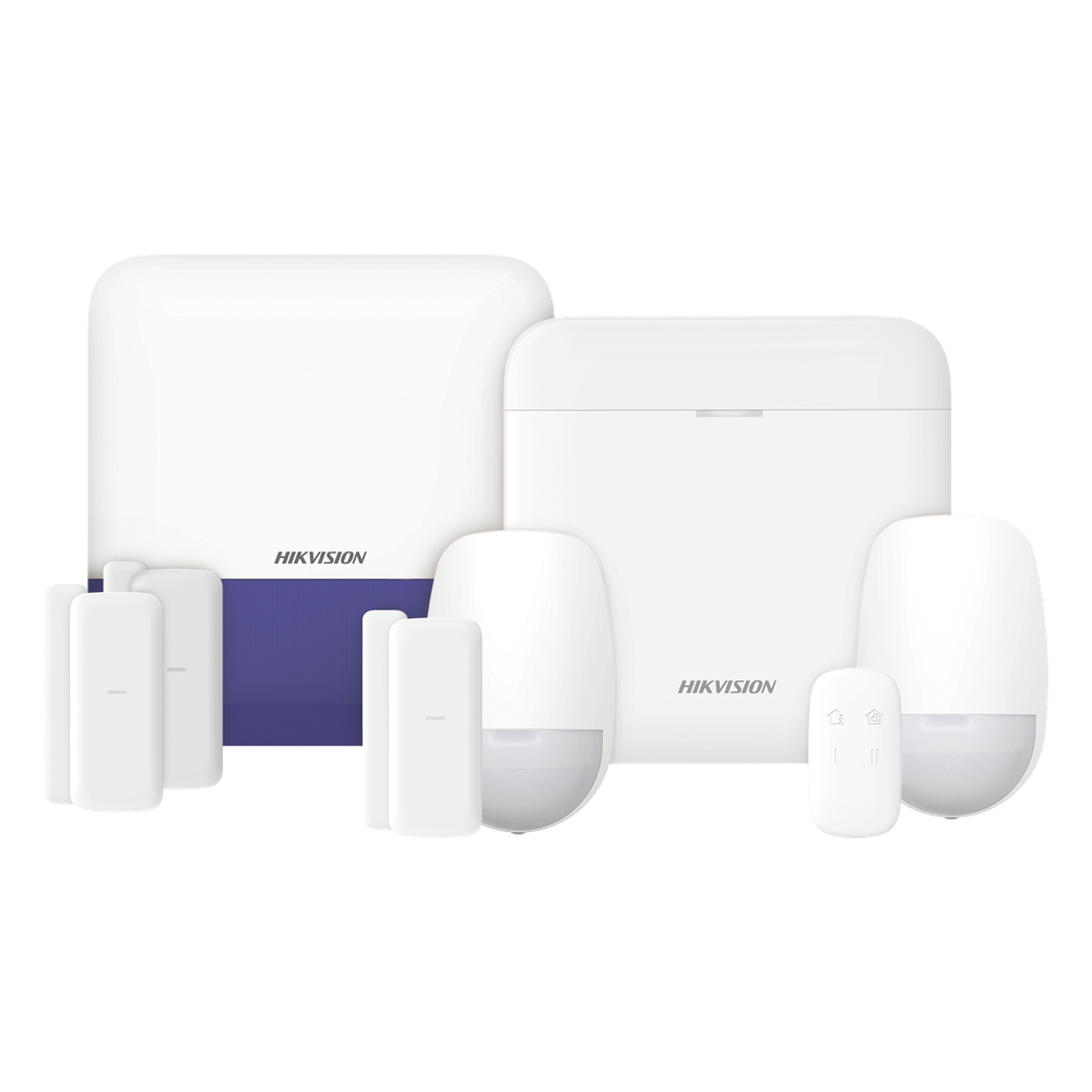 (AX PRO) KIT de Alarma AX PRO con GSM (3G/4G) / Incluye: 1 Hub con bateria de respaldo / 2 Sensores PIR / 3 Contactos Magnéticos mini / 1 Control Remoto / 1 Sirena Inalambrica Exterior  / WiFi / Compatible con Hik-Connect P2P