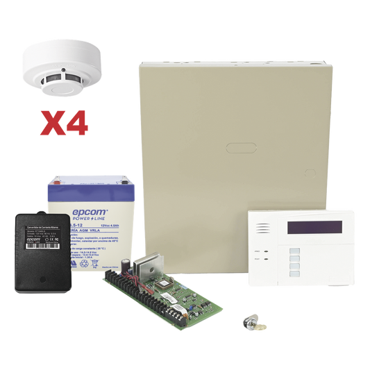 Kit de panel de control antirrobo VISTA-48LA con teclado-receptor inalámbrico 6160RF, gabinete, batería, transformador y 4 detectores de humo