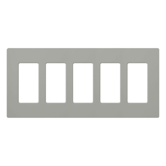 Placa de pared Claro de 5 espacios, acabado brillante color gris, sin tornillos visibles, para atenuadores, apagadores y controles Pico de Lutron