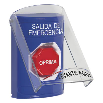 Botón de Salida de Emergencia, Texto en Español, Tapa Protectora de Policarbonato Súper Resistente, Restablecimiento con Llave