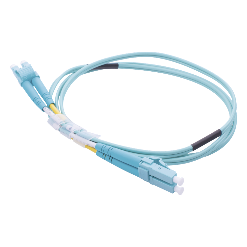 Jumper de Fibra Óptica Multimodo OM3 50/125 LC-LC OFNR (Riser), 2.0 mm, Dúplex, Aqua, 1 Metro (3.28 Pies)