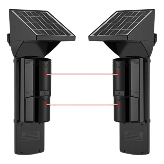 Detector Fotoelectrico Solar SFIRE SFA60 / 2 Rayos Infrarrojos / 60 m Exterior / 120 m Interior / Panel Solar Integrado / Bateria 4,000 mAh / 4 Frecuencias / IP65