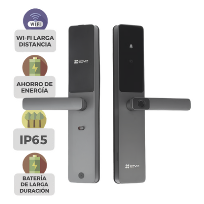 Cerradura Inteligente EZVIZ DL05/ Cerrojo Tipo Americano / Wi-Fi / Bluetooth  /  Códigos Temporales Para Visitantes / Lectura de Huella / Lectura de Tag / Contraseña /  Botón para Timbrar / Apertura remota desde la APP /  No Requiere Hub