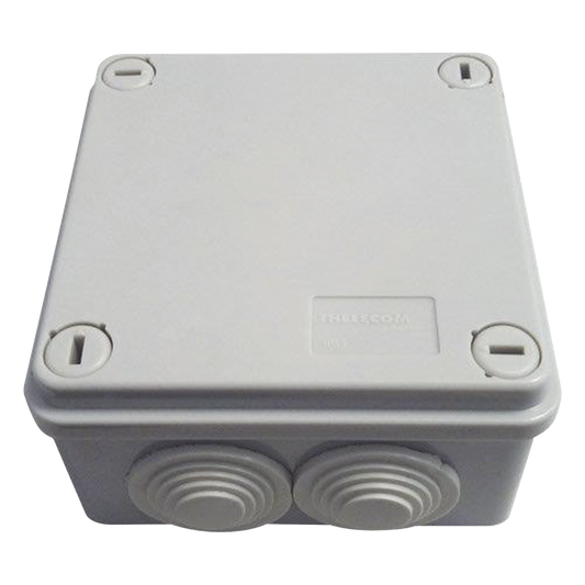 Caja Tipo Estanca IP55, con 6 Entradas, Tapa y Tornillo de Vuelta de 1/4, 100 x 100 x 50 mm (3.94 x 3.94 x 1.97 Pulgadas), Color Gris