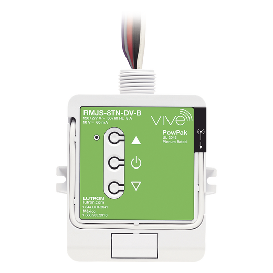 Módulo de atenuación PowPak inalámbrico con control 0-10 V de hasta 60 mA e interruptor de 8 A, 120/277 V, tecnología Clear Connect RF, compatible con hub Vive de Lutron