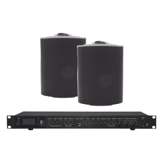 Amplificador de Audio con 2 Bocinas OL-5BK | 2 x 60W | Baja Impedancia 4 - 8&Omega; | Reproductor Bluetooth, USB, SD | Efectos Integrados Delay, Echo, Repeat