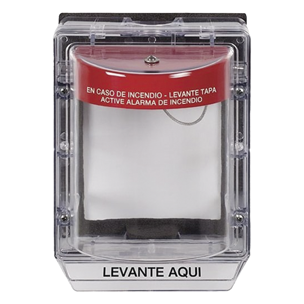 Cubierta Protectora de Policarbonato Serie Stopper IIÆ, Con Bocina, Con Espaciador, Montaje Empotrado, Etiqueta en Español, IP54