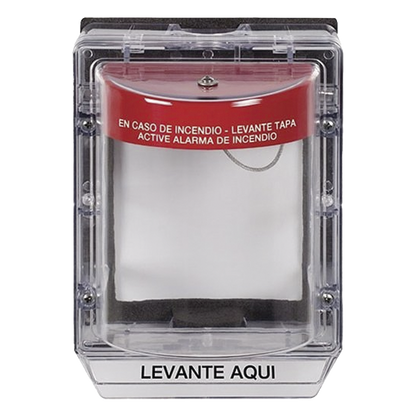 Cubierta Protectora de Policarbonato Serie Stopper IIÆ, Con Bocina, Con Espaciador, Montaje Empotrado, Etiqueta en Español, IP54