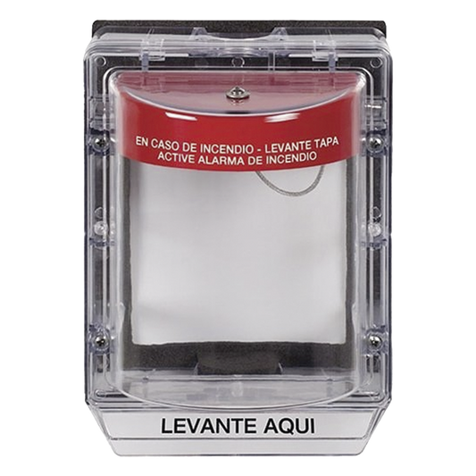 Cubierta Protectora de Policarbonato Serie Stopper IIÆ, Con Bocina, Con Espaciador, Montaje Empotrado, Etiqueta en Español, IP54