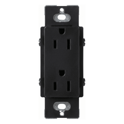 Tomacorriente dúplex de 15 A y 125 V, color negro brillante, familia Claro, apertura estilo Designer para placas de pared Lutron sin tornillos (placa se vende por separado)