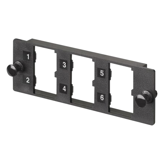 Placa Modular FAP de 6 Puertos Mini-Com, Acepta Módulos de Fibra Óptica, Cobre o Audio y Video, Color Negro