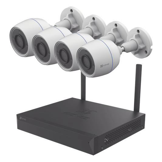 Kit de cámaras Wi-Fi / Incluye 1 NVR 4 canales / 4 Cámaras Bala 2 Megapixel / Para Uso en Exterior IP67 / Vision Nocturna a Color