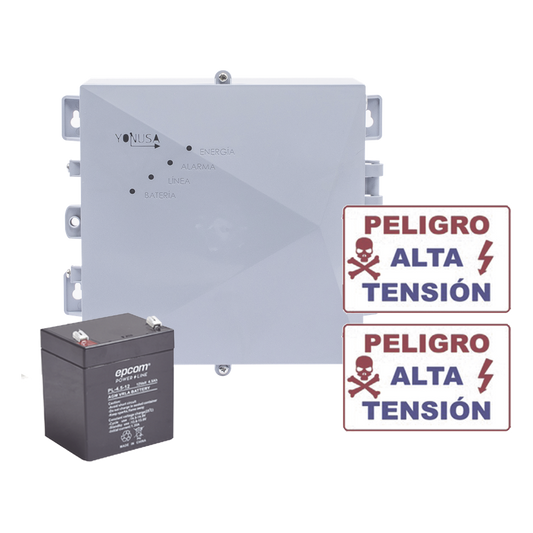 KIT de Energizador de 12,000Volts-1JOULES/2500 mts lineales de proteccion/Activado por Atenuación de voltaje,Corte de línea o Aterrizamiento de la línea/Integración a panel de Alarma.