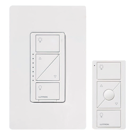 Kit de atenuador de pared inteligente sin cable neutro con control remoto Pico y placa Claro, 600 W incandescente/halógeno o 150 W LED atenuable, Caseta Wireless