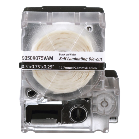 Casete de 300 Etiquetas Autolaminadas de 19.1 x 25.4 mm (0.75 x 1 Pulgadas), para Cables de 2 a 4 mm (0.08 a 0.16 Pulgadas) de Diámetro, Área de Impresión Color Blanco