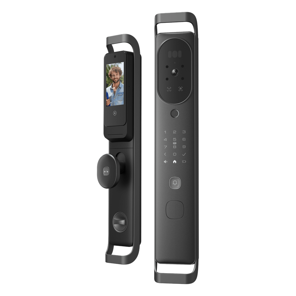 Cerradura Inteligente Multibiométrica / Reconocimiento Facial + Venas Palma + Huella Digital / Teclado Numérico + Tarjetas IC + NFC / Pantalla HD 4.5 Pulgadas / Batería Doble 4000mAh + 2500mAh / Conexión WiFi 2.4GHz / App Smart