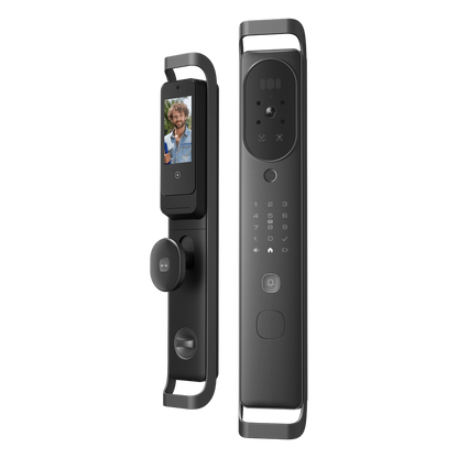 Cerradura Inteligente Multibiométrica / Reconocimiento Facial + Venas Palma + Huella Digital / Teclado Numérico + Tarjetas IC + NFC / Pantalla HD 4.5 Pulgadas / Batería Doble 4000mAh + 2500mAh / Conexión WiFi 2.4GHz / App Smart