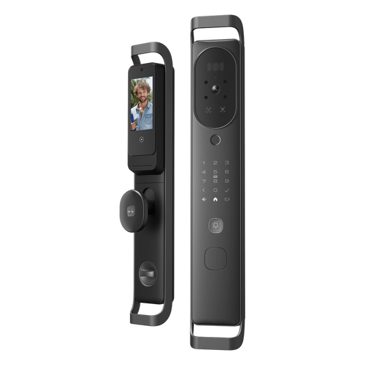 Cerradura Inteligente Multibiométrica / Reconocimiento Facial + Venas Palma + Huella Digital / Teclado Numérico + Tarjetas IC + NFC / Pantalla HD 4.5 Pulgadas / Batería Doble 4000mAh + 2500mAh / Conexión WiFi 2.4GHz / App Smart