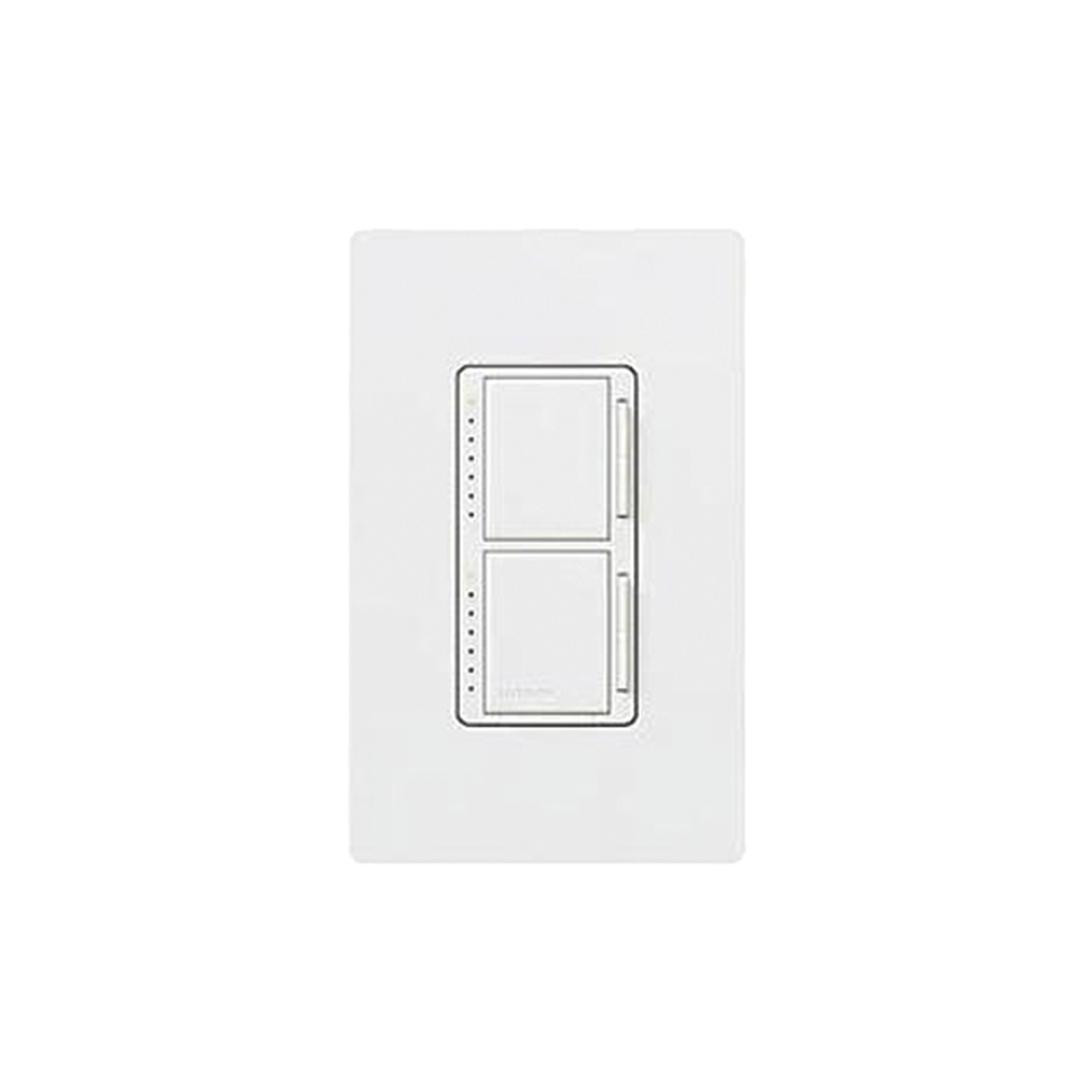 Atenuador dual Maestro con dos canales independientes de 300 W para lámparas incandescentes y halógenas, unipolar, 120 V, color blanco