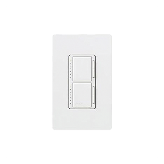 Atenuador dual Maestro con dos canales independientes de 300 W para lámparas incandescentes y halógenas, unipolar, 120 V, color blanco
