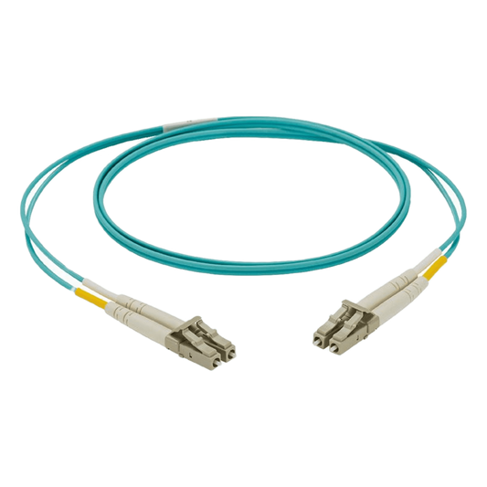 Jumper de Fibra Optica Multimodo 50/125 OM4, LC-LC Duplex, LSZH, Color Aqua, 2 Metros