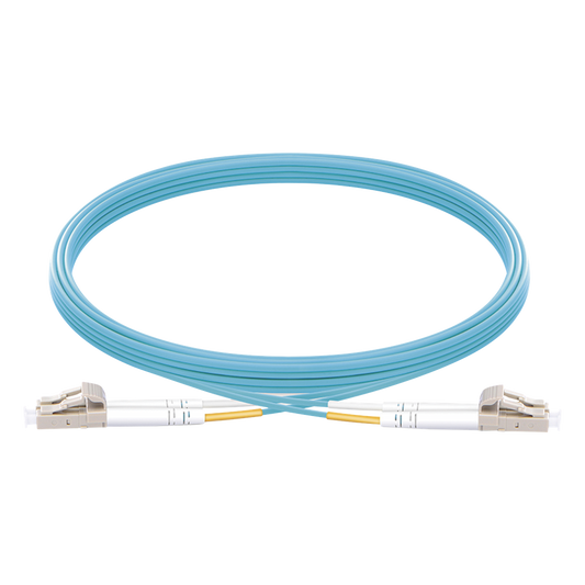 Jumper de Fibra Óptica Multimodo OM3 50/125 LC-LC OFNR (Riser), 2.0 mm, Dúplex, Aqua, 5 Metros (16.40 Pies)