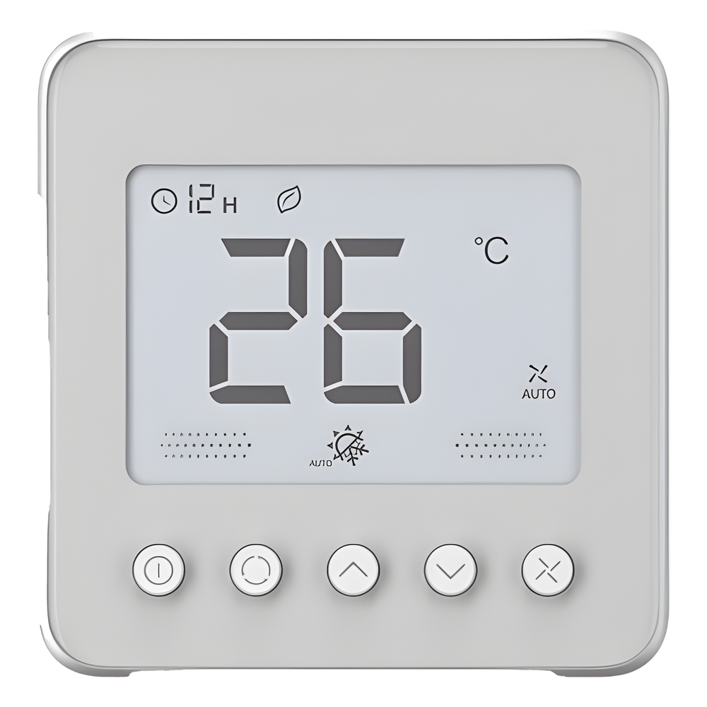 Termostato digital para fan coil de 2/4 tuberías, 110 VCA, ventilador de 3 velocidades, control on/off de válvula