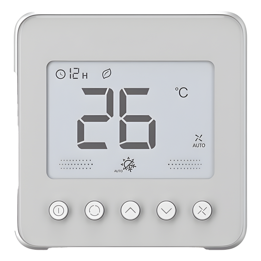 Termostato digital para fan coil de 2/4 tuberías, 110 VCA, ventilador de 3 velocidades, control on/off de válvula
