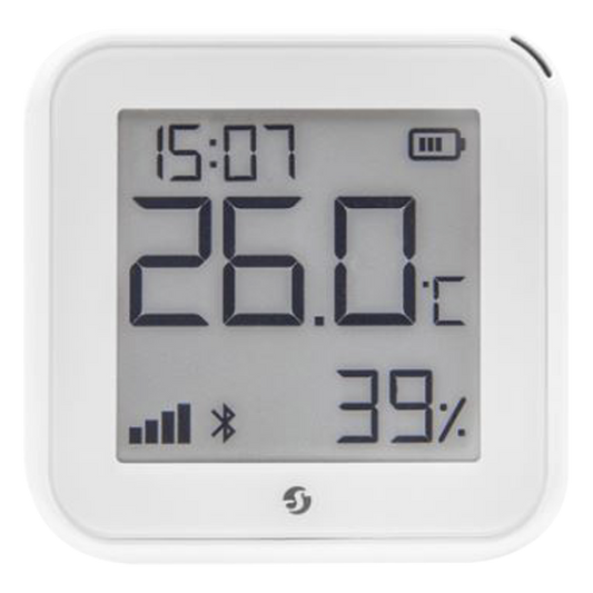 Pantalla Sensor de temperatura y humedad, inteligente e inalámbrico, integrable a la App de Shelly.