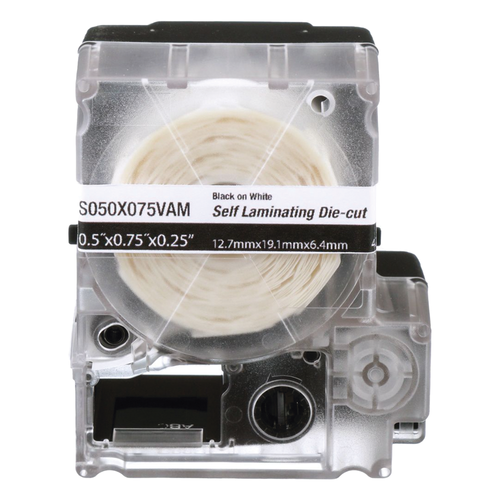 Casete de 425 Etiquetas Autolaminadas de 12.7 x 19.1 mm (0.5 x 0.75 pulgadas), para Cables de 2 a 4 mm (0.08 a 0.16 pulgadas) de Diámetro, Área de Impresión Color Blanco