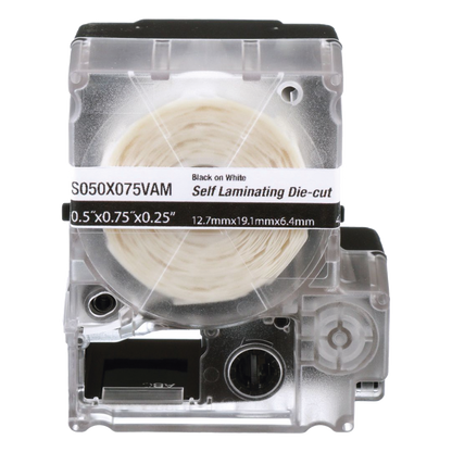 Casete de 425 Etiquetas Autolaminadas de 12.7 x 19.1 mm (0.5 x 0.75 pulgadas), para Cables de 2 a 4 mm (0.08 a 0.16 pulgadas) de Diámetro, Área de Impresión Color Blanco