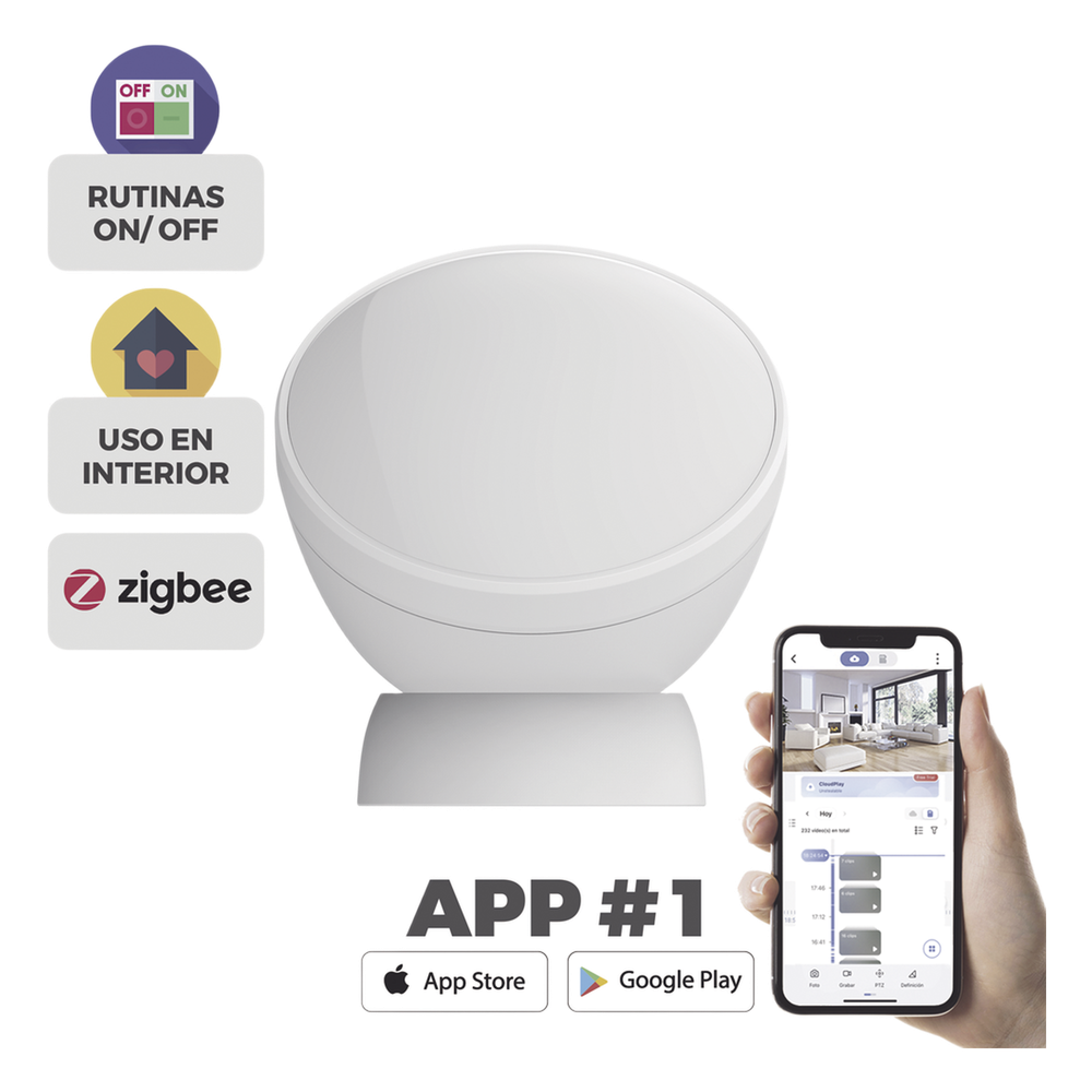 Sensor de Movimiento PIR Inteligente / Inalámbrico / Compatible con HUB CS-A3 / Cuenta con Inmunidad para Mascotas / Protocolo Zigbee