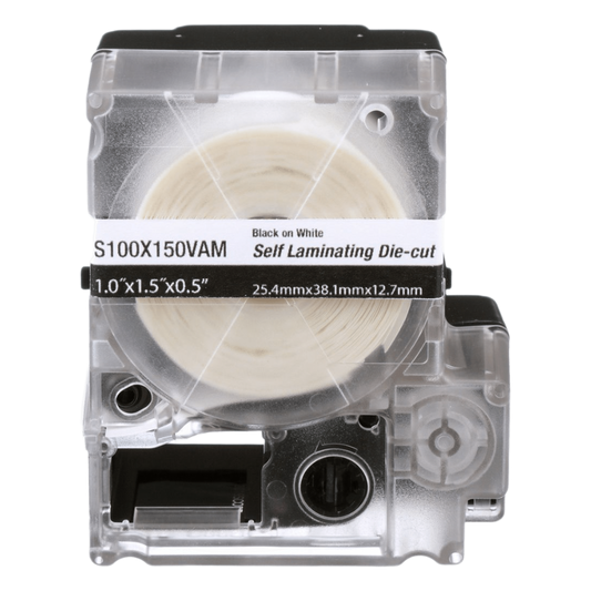Casete de 175 Etiquetas Autolaminadas de 25.4 x 38.1 mm (1 x 1.5 pulgadas), para Cables de 4 a 8.1 mm (0.16 a 0.32 pulgadas) de Diámetro, Área de Impresión Color Blanco