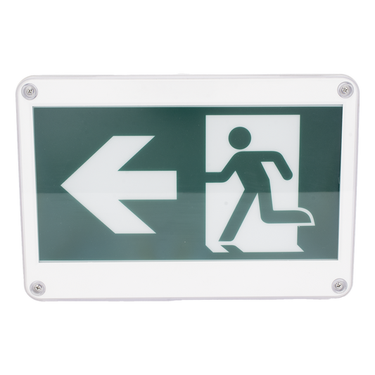 Letrero EXTERIOR de Señalización salida "Hombre Corriendo"/ Alto brillo / Uso en pared, lateral o techo / Batería de Respaldo Incluida con hasta 120 minutos de duración
