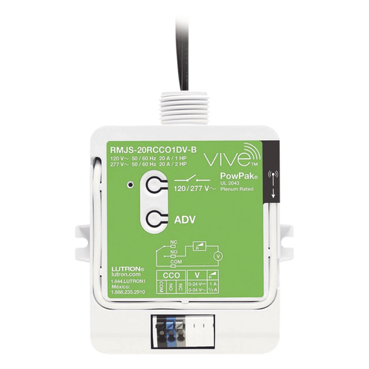 Módulo de relevador inalámbrico PowPak de 20 A para control de receptáculos, con salida de contacto seco para HVAC, compatible con controles Pico y hub Vive