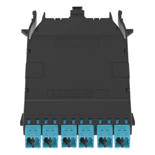 Cassette HD Flex Para 12 Fibras Multimodo OM4, de MPO a 6 Conectores LC Duplex, Color Aqua