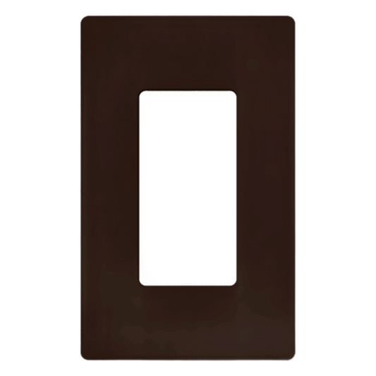 Placa de pared Claro de 1 espacio (1-gang) sin tornillos visibles, apertura tipo decorador, acabado brillante color café, para atenuadores e interruptores Lutron