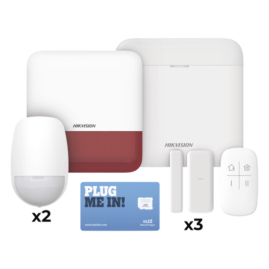(AX PRO) KIT de Alarma AX PRO con GSM (3G/4G), Wi-Fi y Ethernet / Incluye: 1 Hub  con batería de respaldo / 2 Sensores PIR / 3 Contactos Magnéticos Slim / 1 Control Remoto / 1 Sirena Roja Inalambrica Exterior