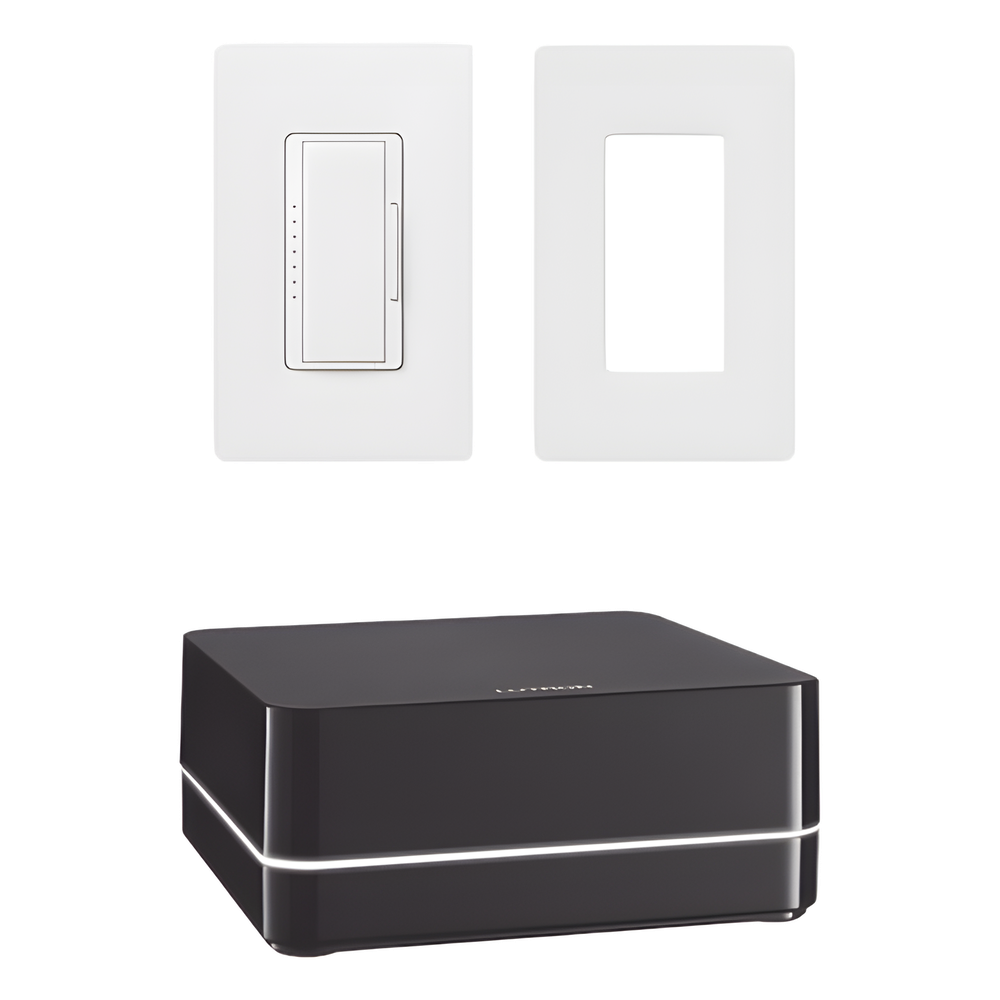 Kit de control de iluminación RA2 Select con repetidor principal, atenuador de 600 W (150 W LED) y placa Claro, control desde la app Lutron y asistentes de voz