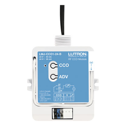 Módulo CCO de RF con salida de contacto seco NO/NC, 24 V, tipo mantenido o momentáneo, para integrar RadioRA 2, RadioRA 3 y HomeWorks QS con sistemas de terceros
