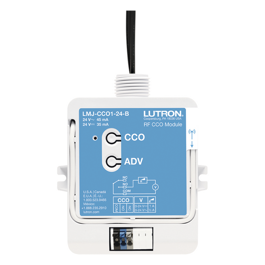 Módulo CCO de RF con salida de contacto seco NO/NC, 24 V, tipo mantenido o momentáneo, para integrar RadioRA 2, RadioRA 3 y HomeWorks QS con sistemas de terceros