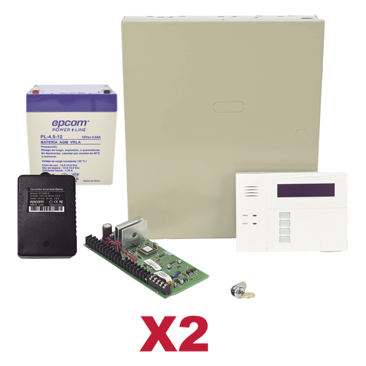Paquete de 2 paneles de control antirrobo VISTA-48 con teclado-receptor inalámbrico 6160RF, batería y transformador