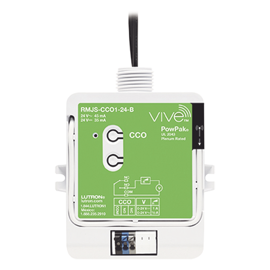 Módulo PowPak con salida de contacto seco para el sistema Vive, alimentación 24 Vca/Vcd, contactos NO y NC para integrar sensores y controles Pico con sistemas HVAC y BMS