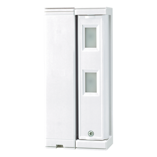 Sensor de Movimiento / Tipo Cortina / Ajuste de detección 2m o 5m / 100% Exterior / Inalambrico (Alimentación)/Compatible con cualquier panel de alarma / Proteja fachadas, puertas, ventanas, balcones y mas!