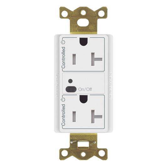 Receptáculo inalámbrico de 20 A tipo dúplex con ambos contactos controlados, tecnología Clear Connect, para sistema Vive de Lutron, color blanco