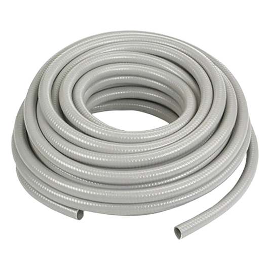 Manguera hermética flexible tipo PolyTuff no metálica, gris de 1/2", 100 pies. Uso comercial/industrial.